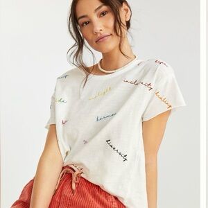 Pilcro Breezy Split-Back Pride Embroidered 100% Cotton T-Shirt (Size XS)